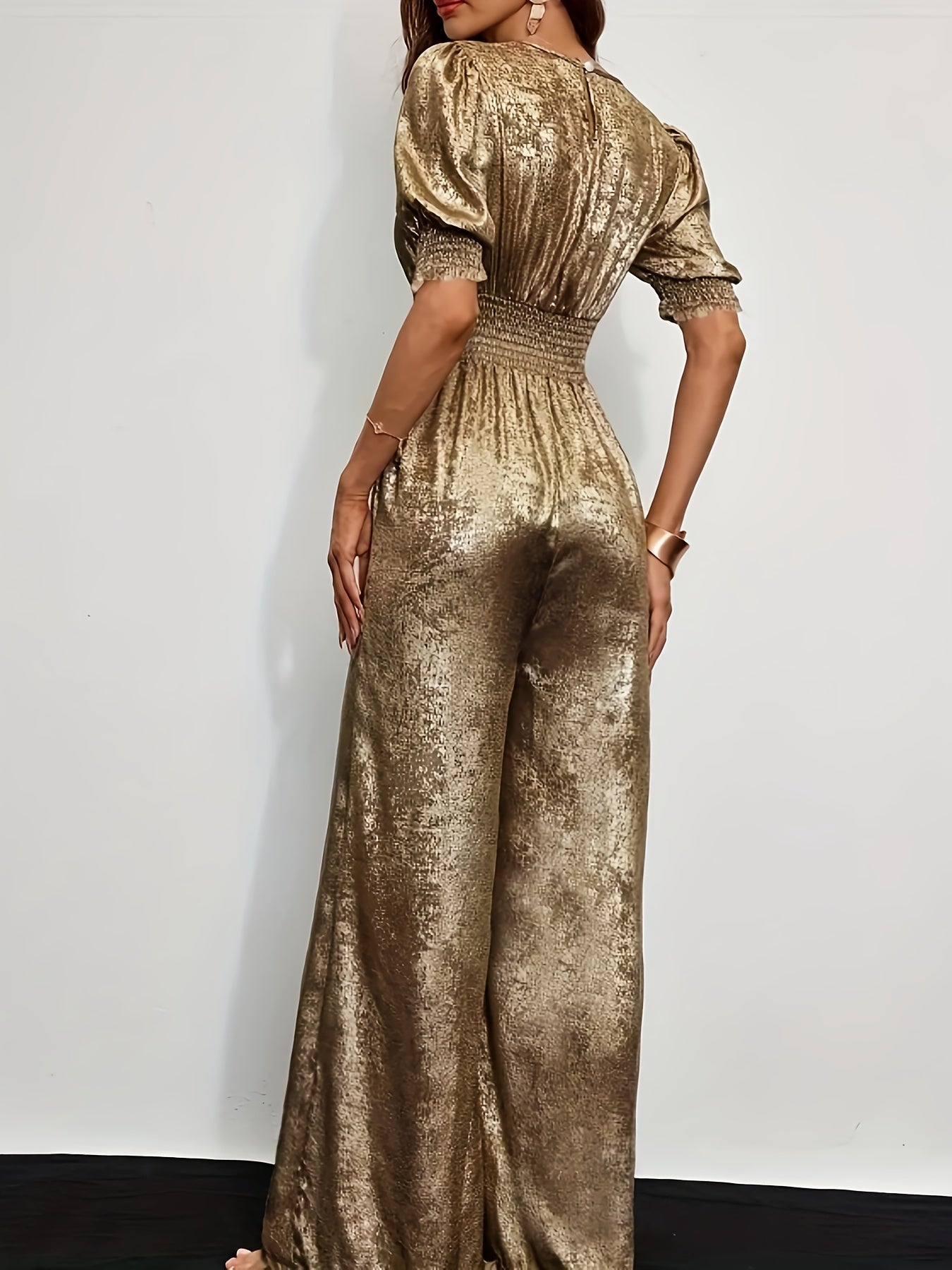 Denni | Elegante Glanzende Jumpsuit met Pofmouwen