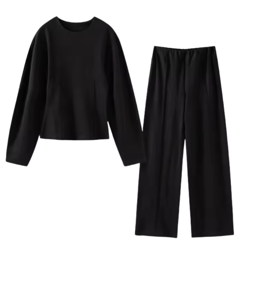 Zachte Dames Trui Set met Getailleerde Top en Wijde Pijpen Broek