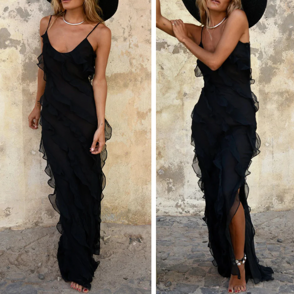 Lidia | Denim Midi Jurk met Trendy Split