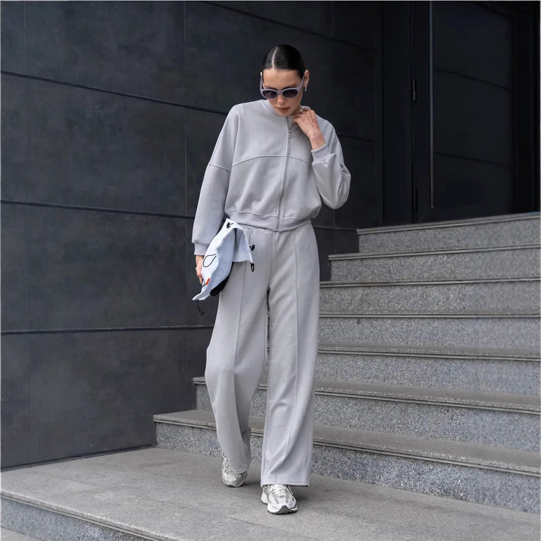 Ensemble Deux Pièces Tendance pour Femme avec Veste Courte et Pantalon Large