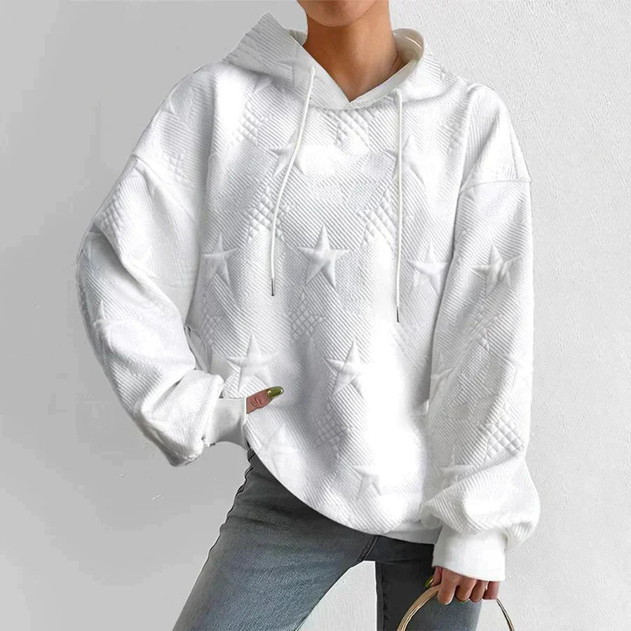 Stylish comfortable white women's star print hoodie