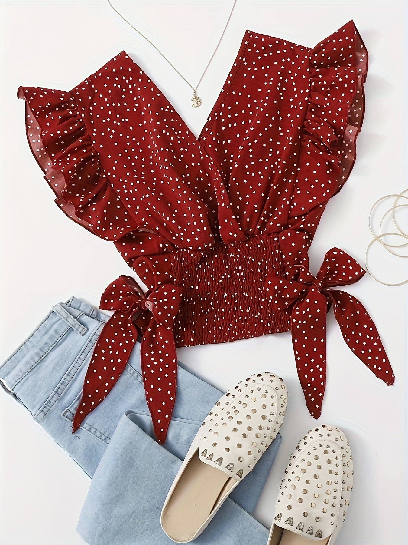 Berita | Ruffle Crop Top met Polkadotprint en Strikdetails