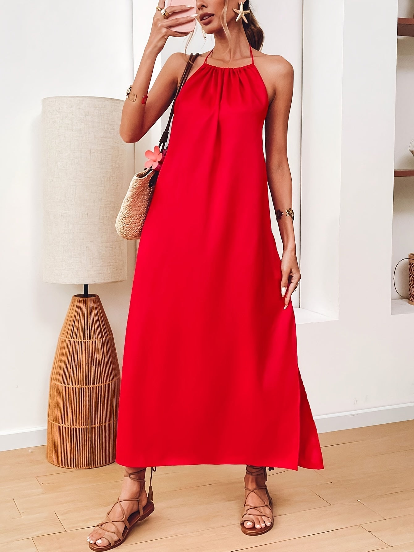 Yezelyn | Elegante Maxi Jurk met Halternek en Losvallende Snit