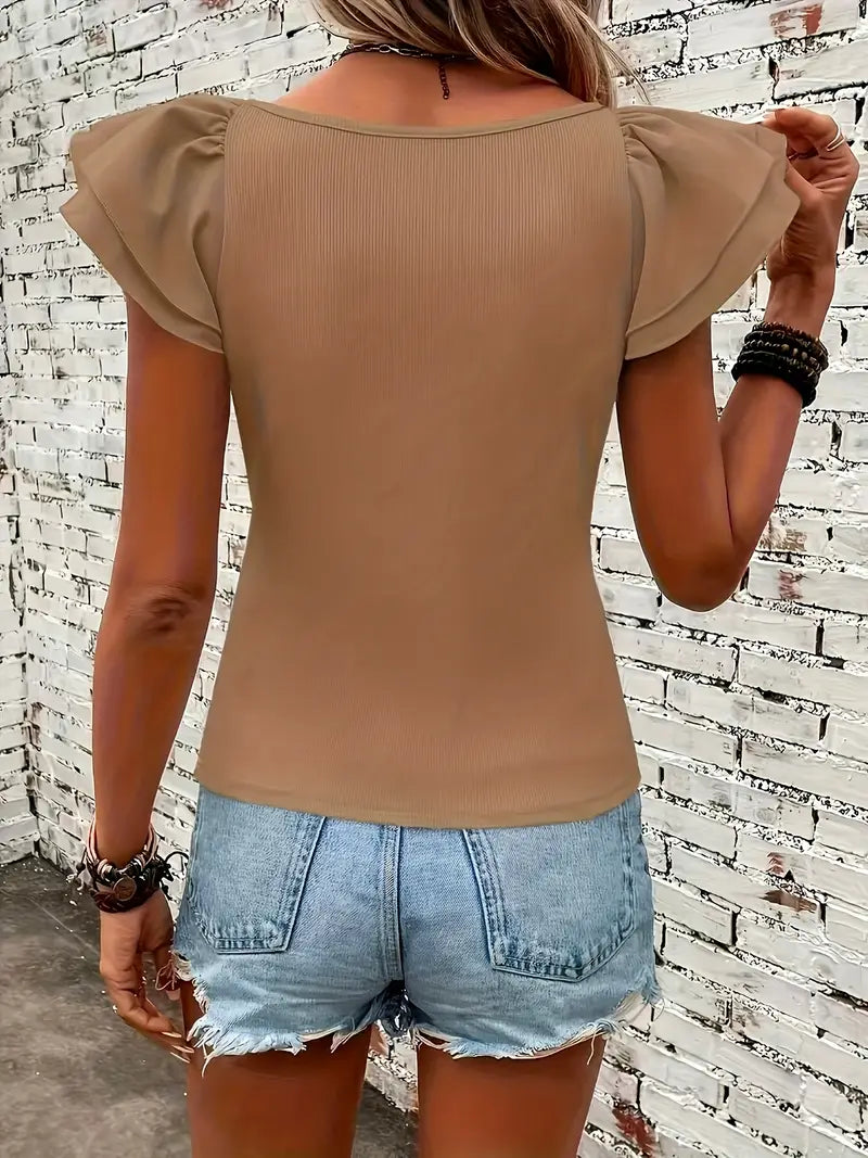 Betcy | Ruffle Mouwtop met Stretch en Vleugelmouw - Casual