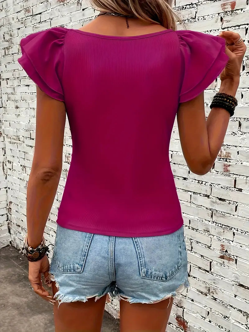 Betcy | Ruffle Mouwtop met Stretch en Vleugelmouw - Casual