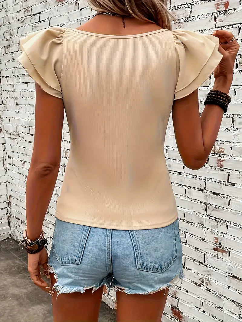 Betcy | Ruffle Mouwtop met Stretch en Vleugelmouw - Casual