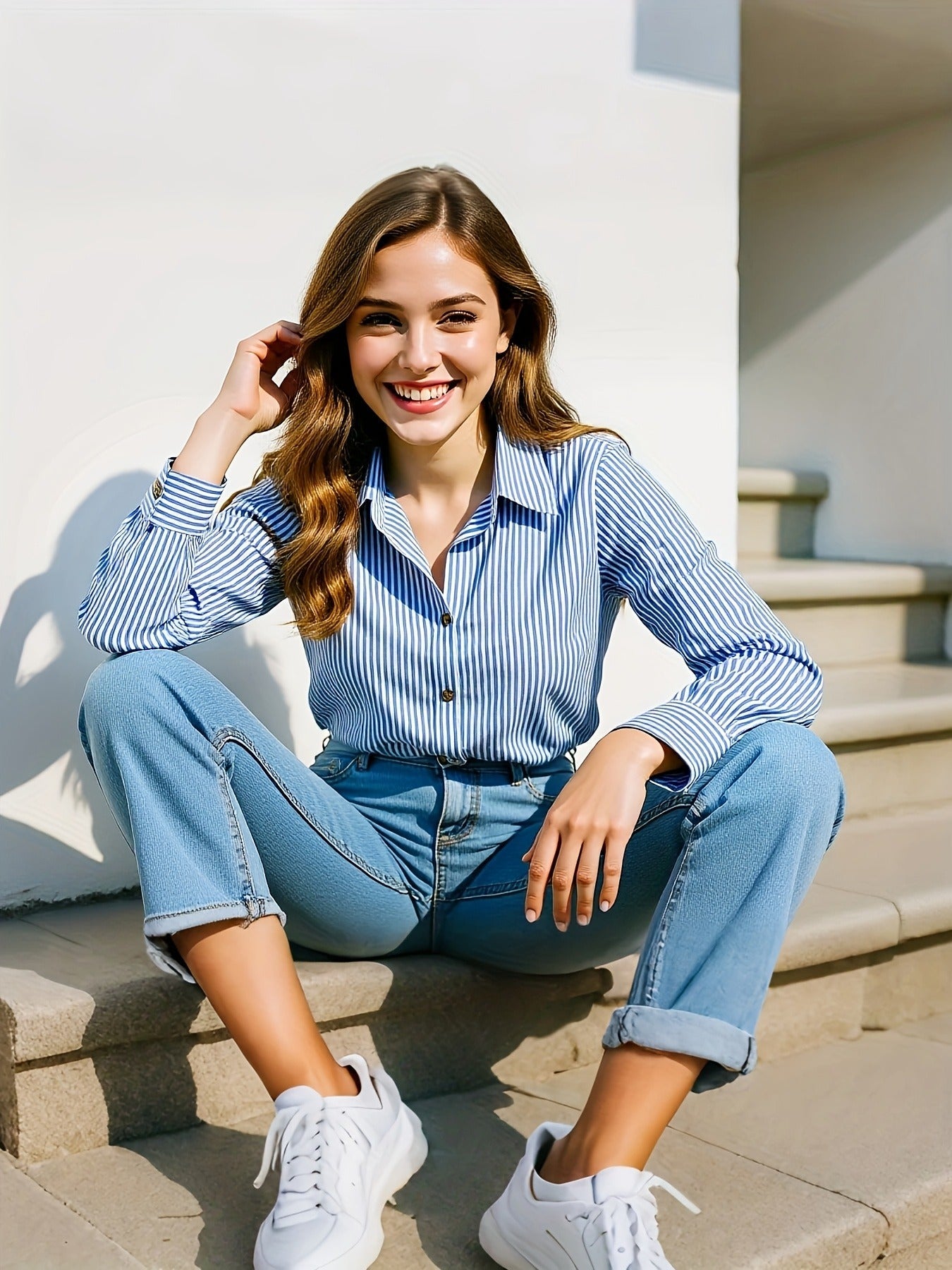 Bincy | Gestreepte Overhemdblouse met Lange Mouwen - Casual