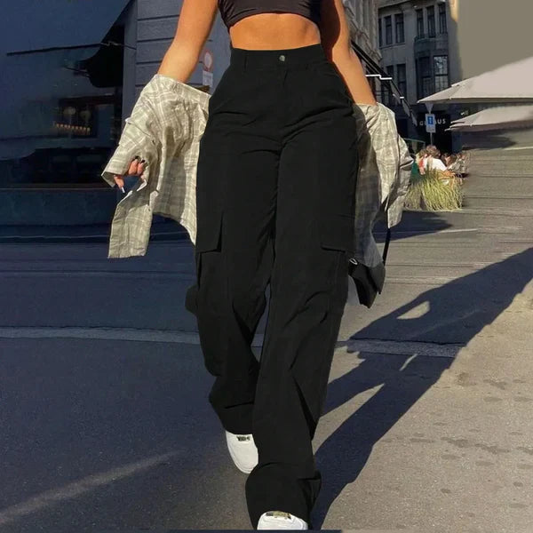Belita | High Waist Cargo Broek met Zijlading - Streetstyle