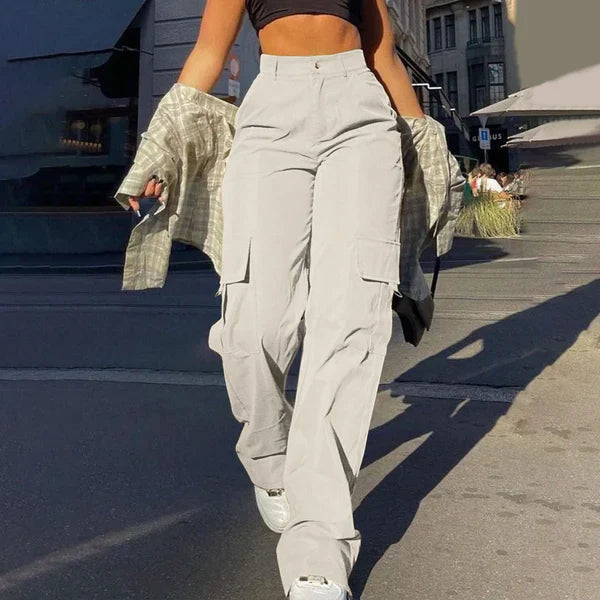 Belita | High Waist Cargo Broek met Zijlading - Streetstyle
