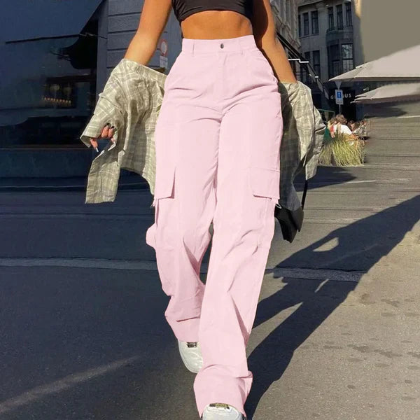 Belita | High Waist Cargo Broek met Zijlading - Streetstyle