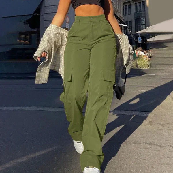 Belita | High Waist Cargo Broek met Zijlading - Streetstyle