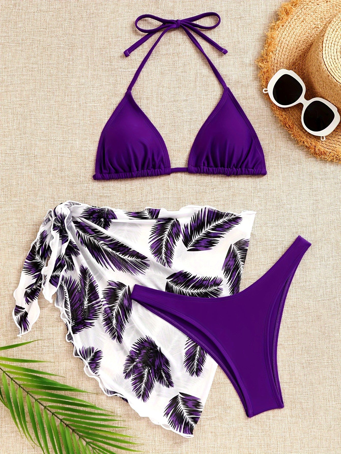 Gaige | Bikini Set with Tropical Sarong and Triangle Top