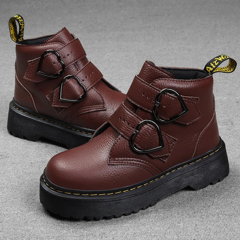 Comfortabele Dames Enkellaarsjes Met Hartgesp en Chunky Zool