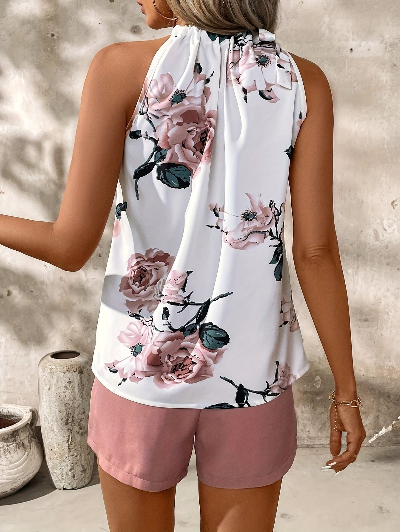 Billina | Set met Gebloemde Haltertop en Strikshort