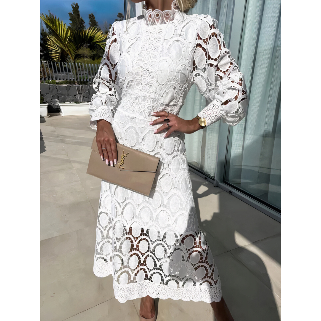 Cocktail Dress In Midi Length With Lace And Long Sleeves