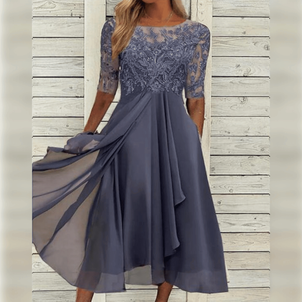 Danessa | Elegante Midi Jurk met Kant en Chiffon