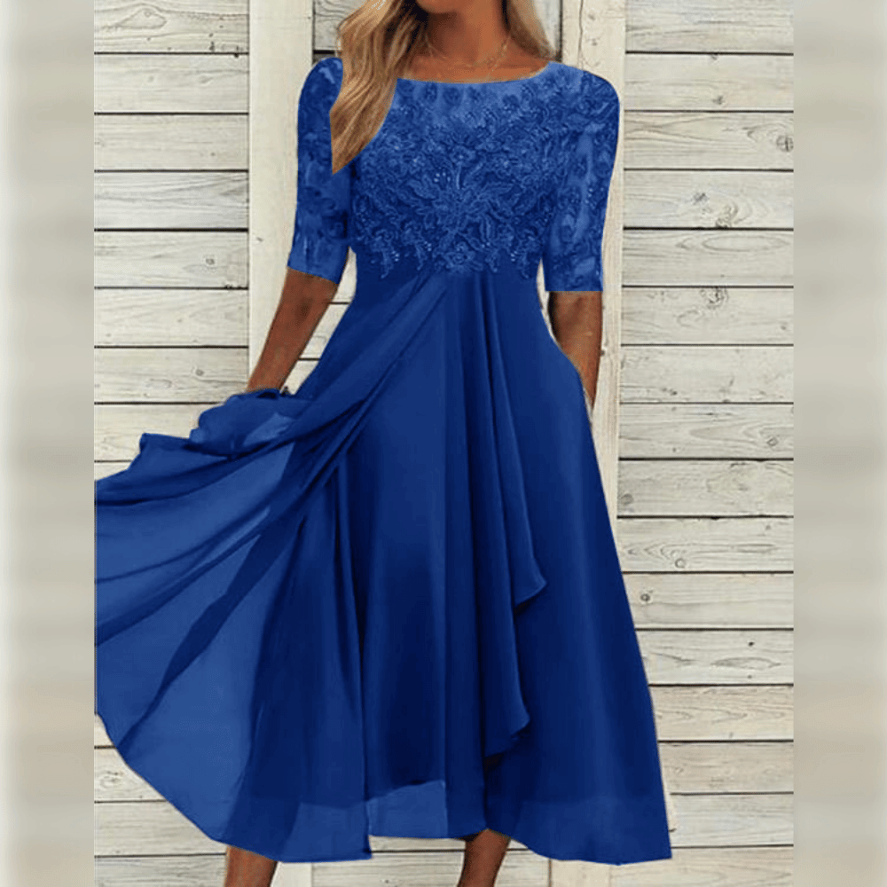 Danessa | Elegante Midi Jurk met Kant en Chiffon