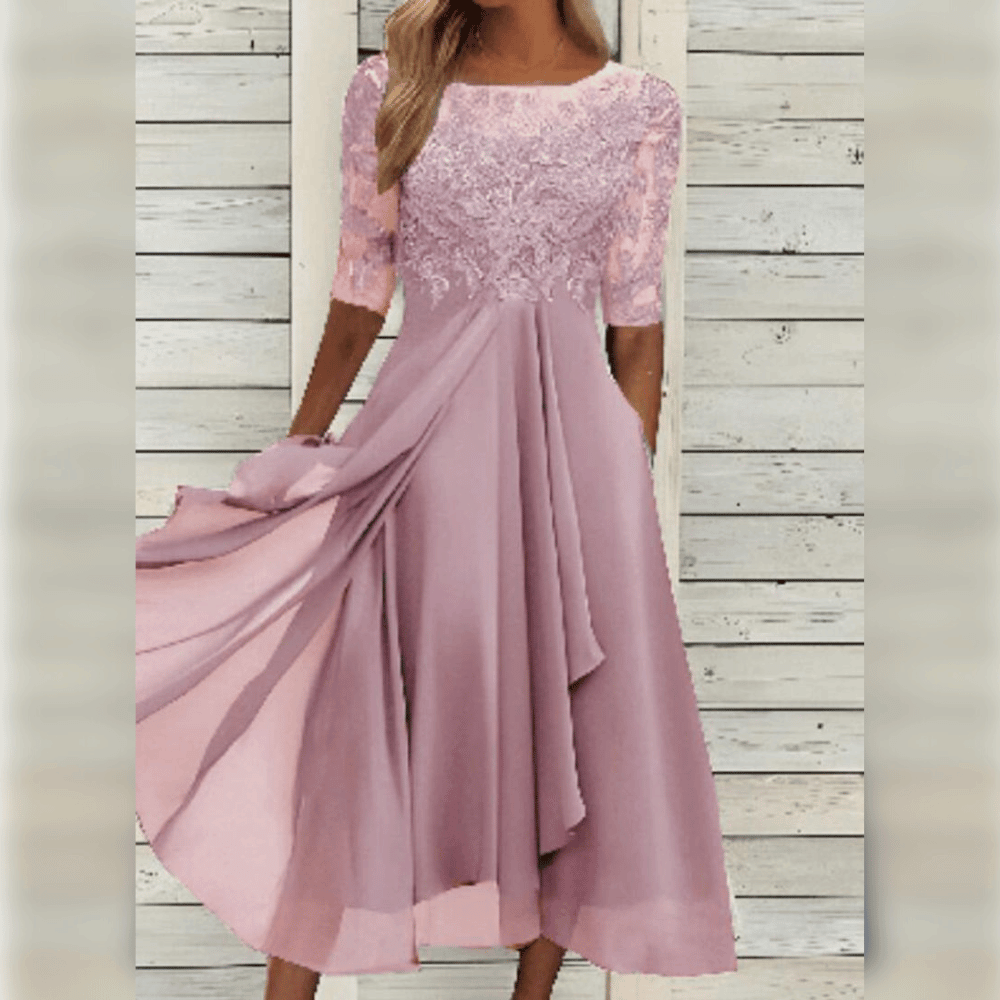 Danessa | Elegante Midi Jurk met Kant en Chiffon