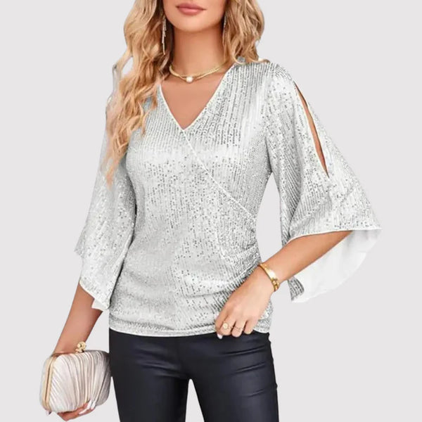 Women's Elegant Blouse with V-Neck and Wide Sleeves