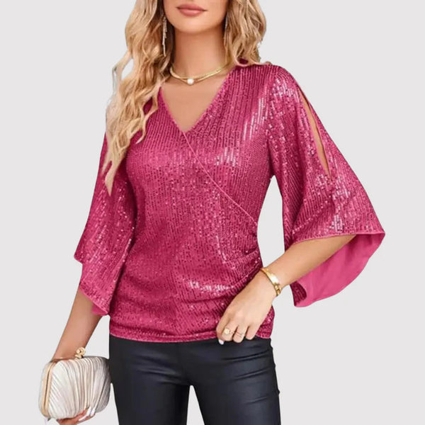 Women's Elegant Blouse with V-Neck and Wide Sleeves