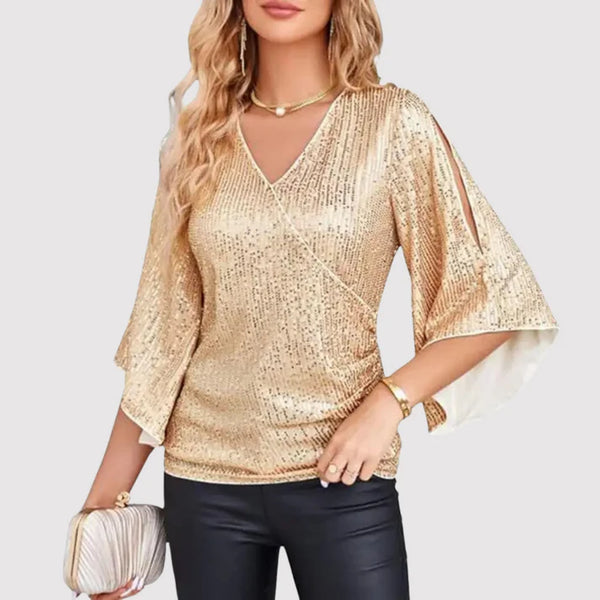 Women's Elegant Blouse with V-Neck and Wide Sleeves
