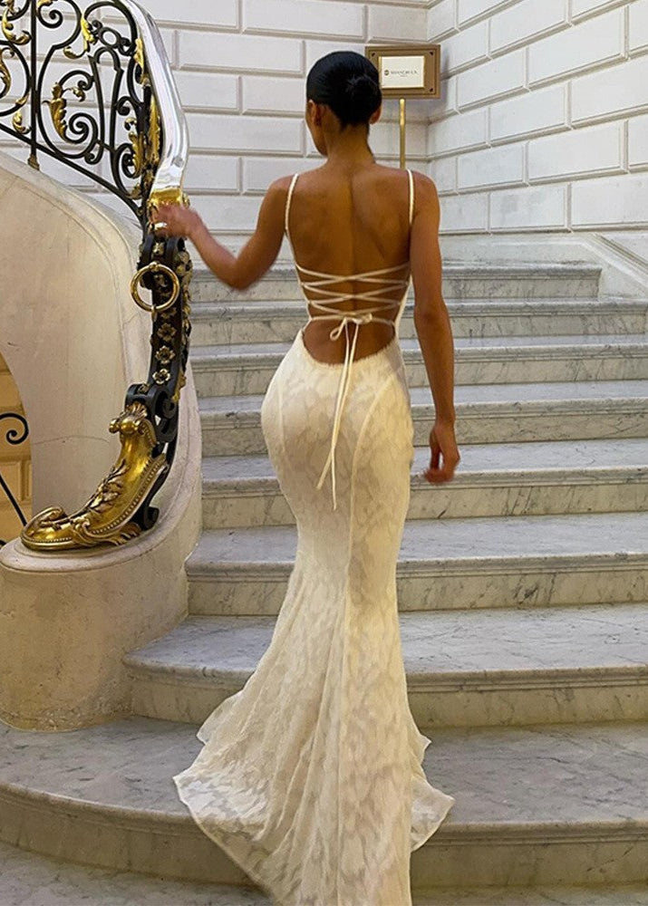 Winonah | Lace Maxi Dress with Spaghetti Straps Gala Dress