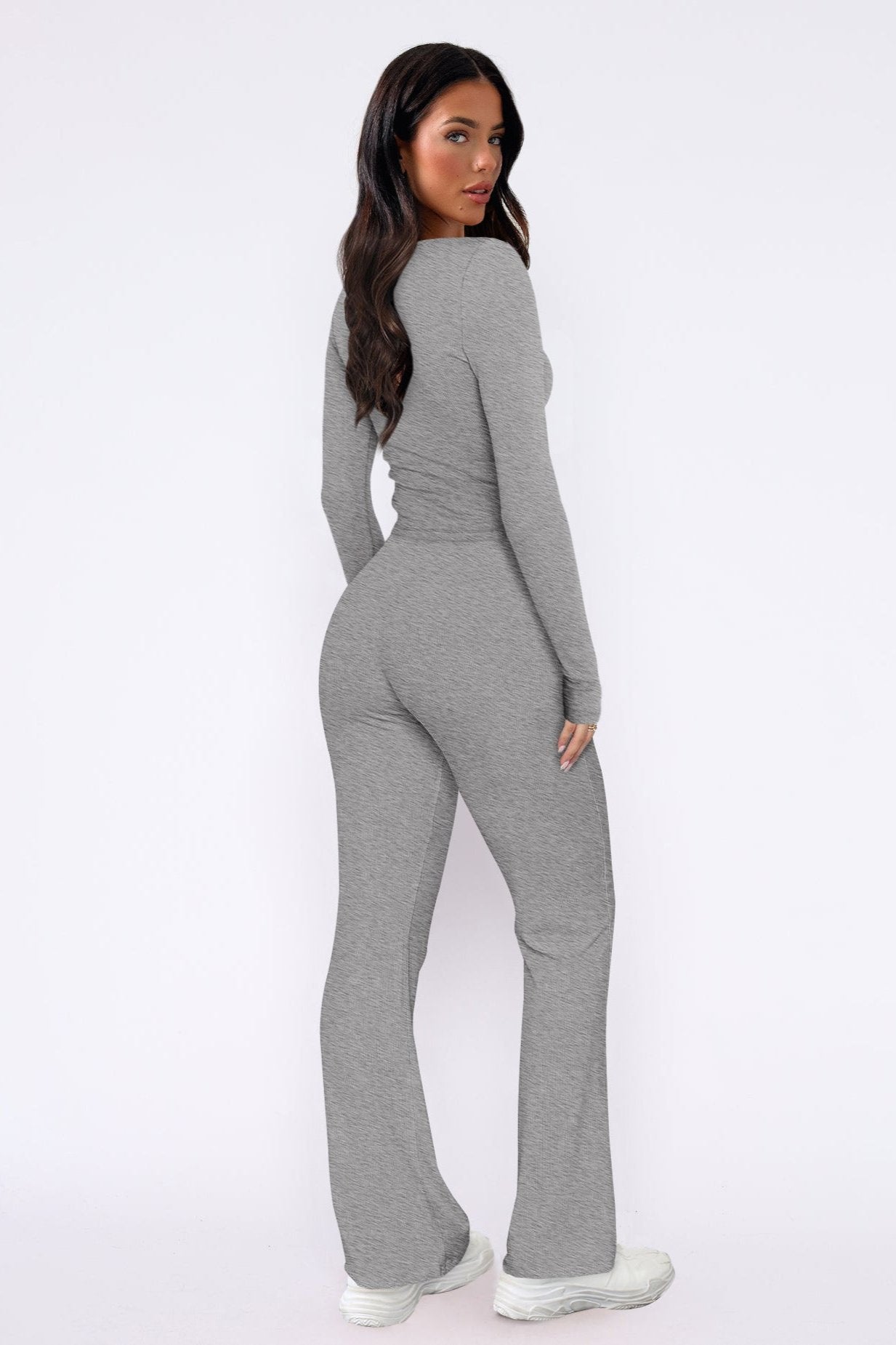 Stijlvolle Dames Loungewear Set met Flared Broek en Crop Top