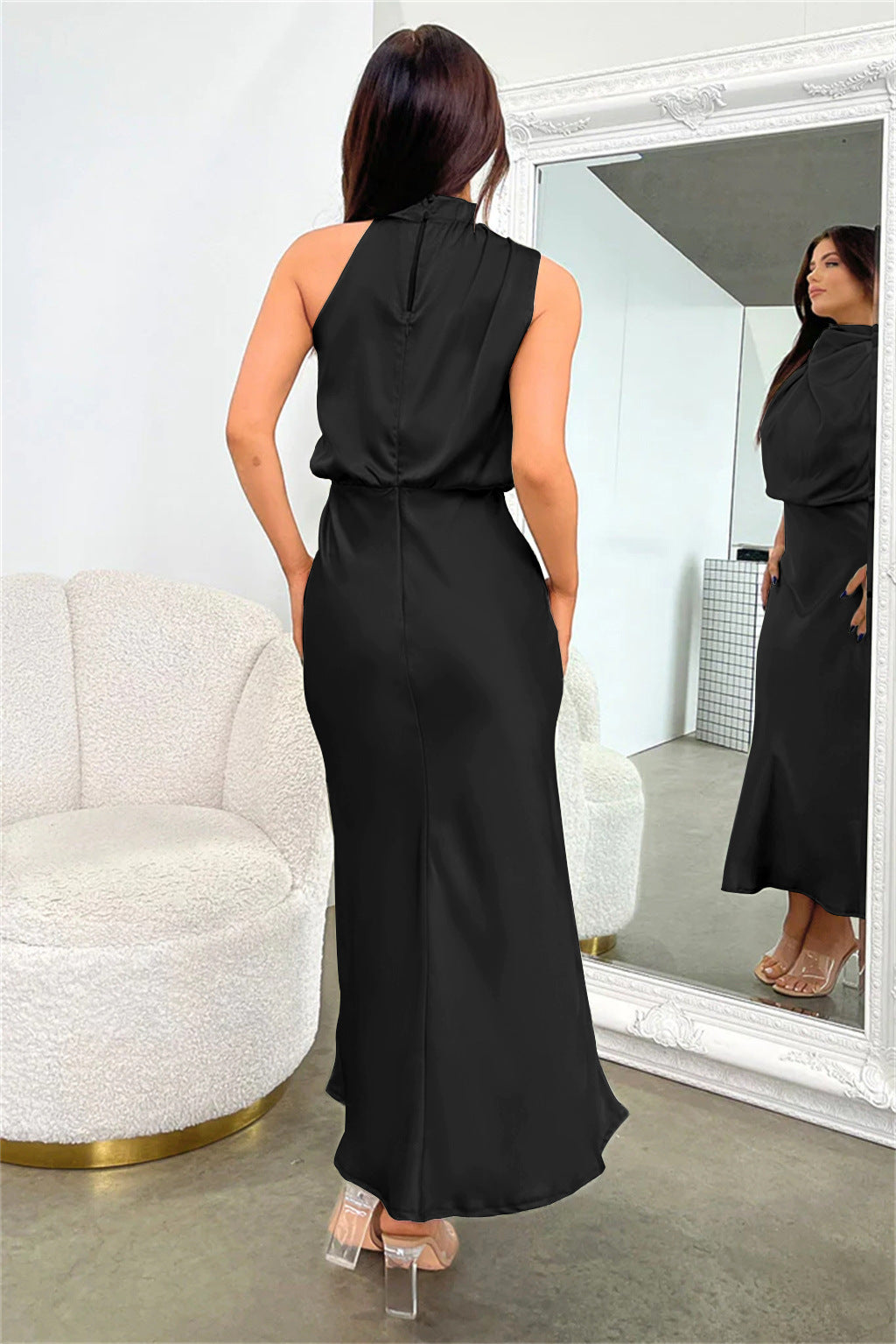 Nela | Satijnen Halter Midi Jurk