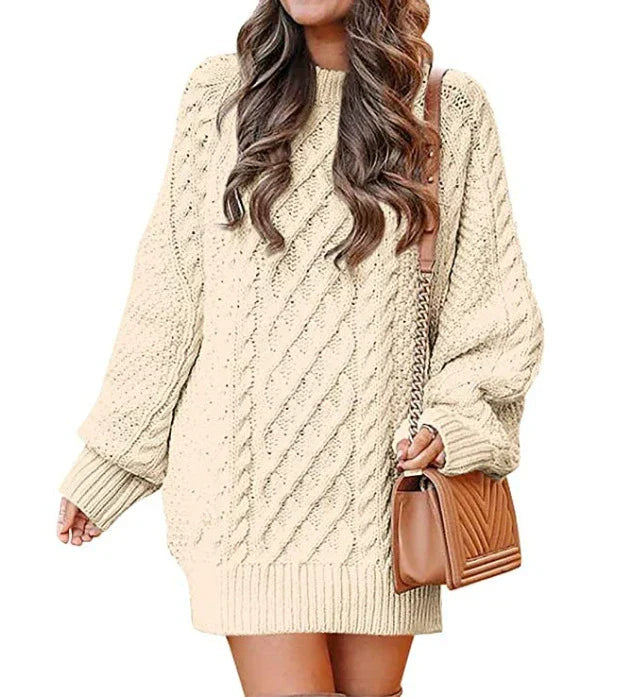 Oversized Gebreide Dames Mini Sweater Jurk met Lange Mouwen