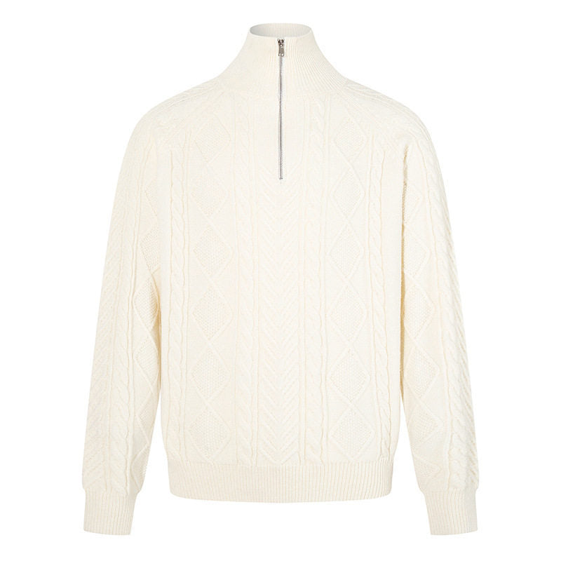 Oversized Gebreide Dames Trui met Staande Kraag en Korte Rits