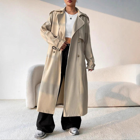 Elegante Stijlvolle Dames Trenchcoat Met Dubbele Knopenrij