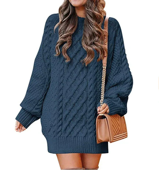 Oversized Gebreide Dames Mini Sweater Jurk met Lange Mouwen