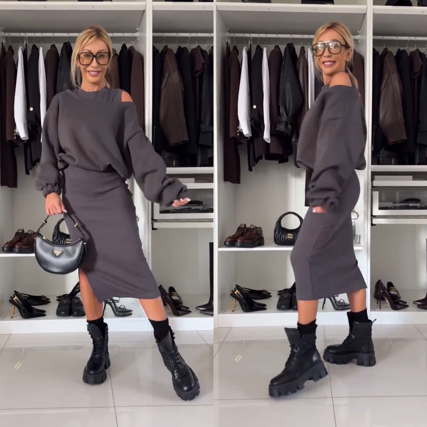 Jamy | Set met Cold-Shoulder Top en Midi-Rok