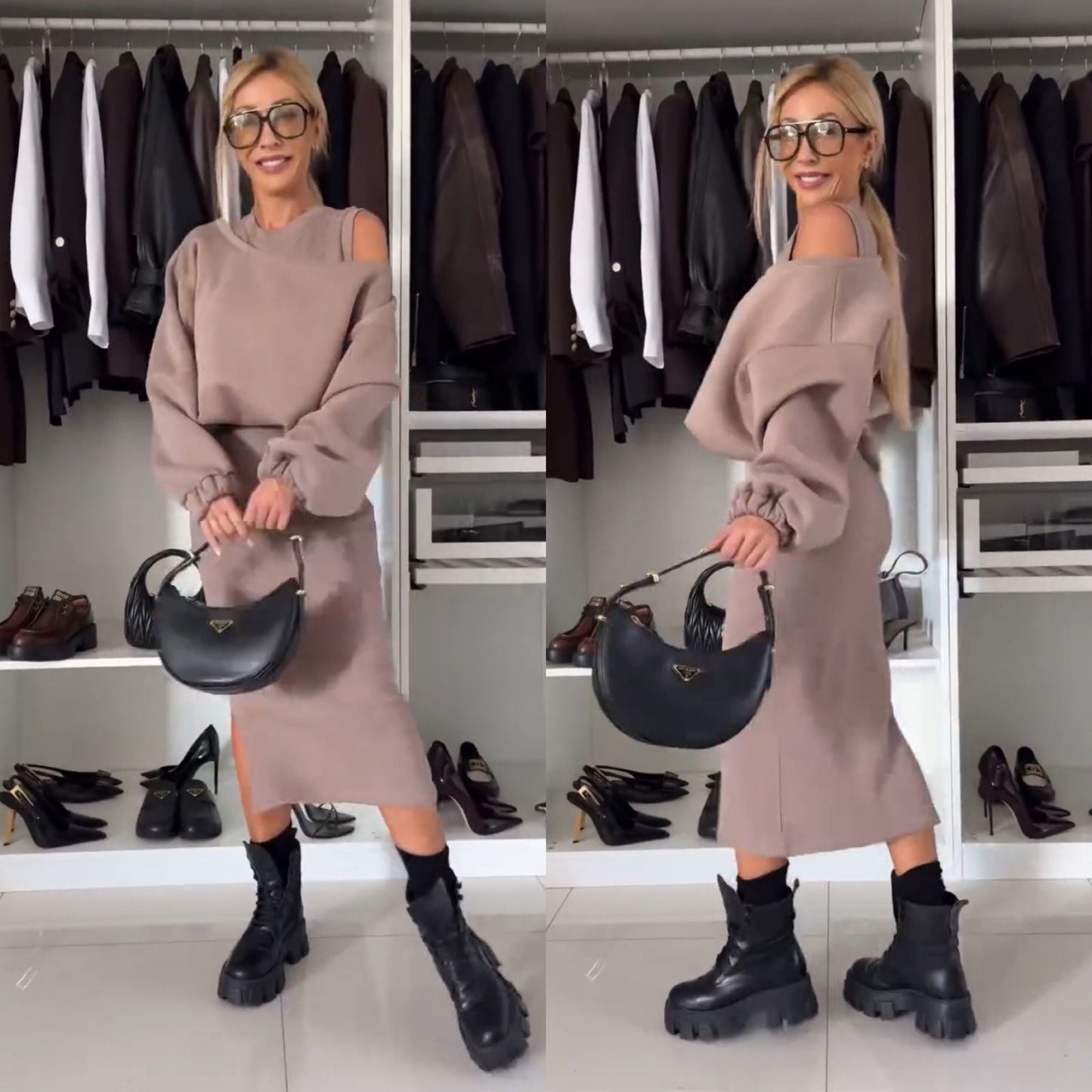 Jamy | Set met Cold-Shoulder Top en Midi-Rok