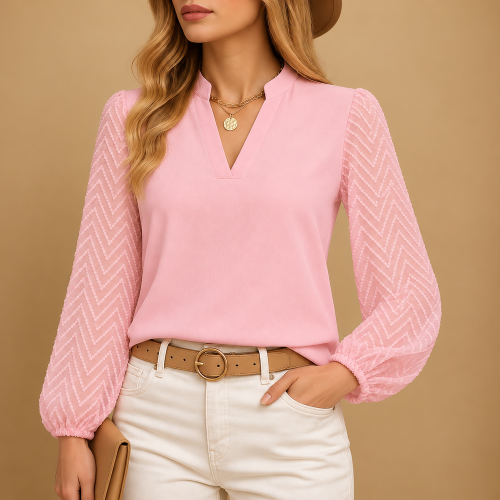 Blouse élégante pour femmes avec col en V et manches longues