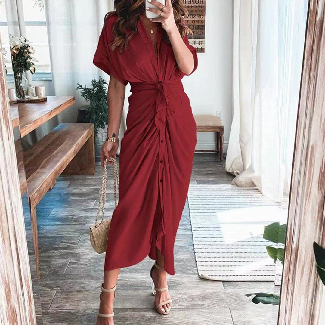 Julietta | Knoop Jurk met Taille Detail voor Dames