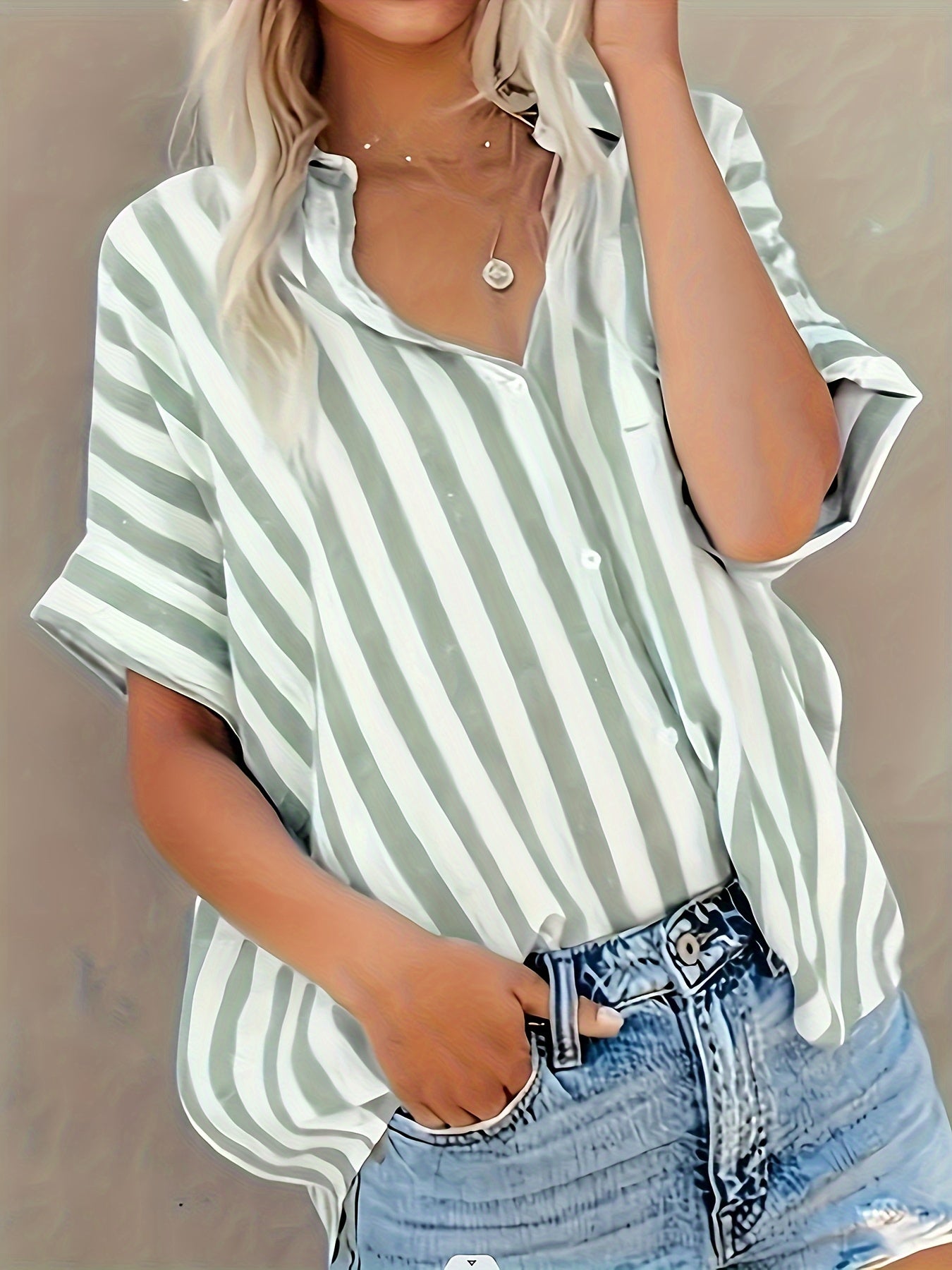 Berit | Gestreepte Overhemdblouse met Relaxte Pasvorm