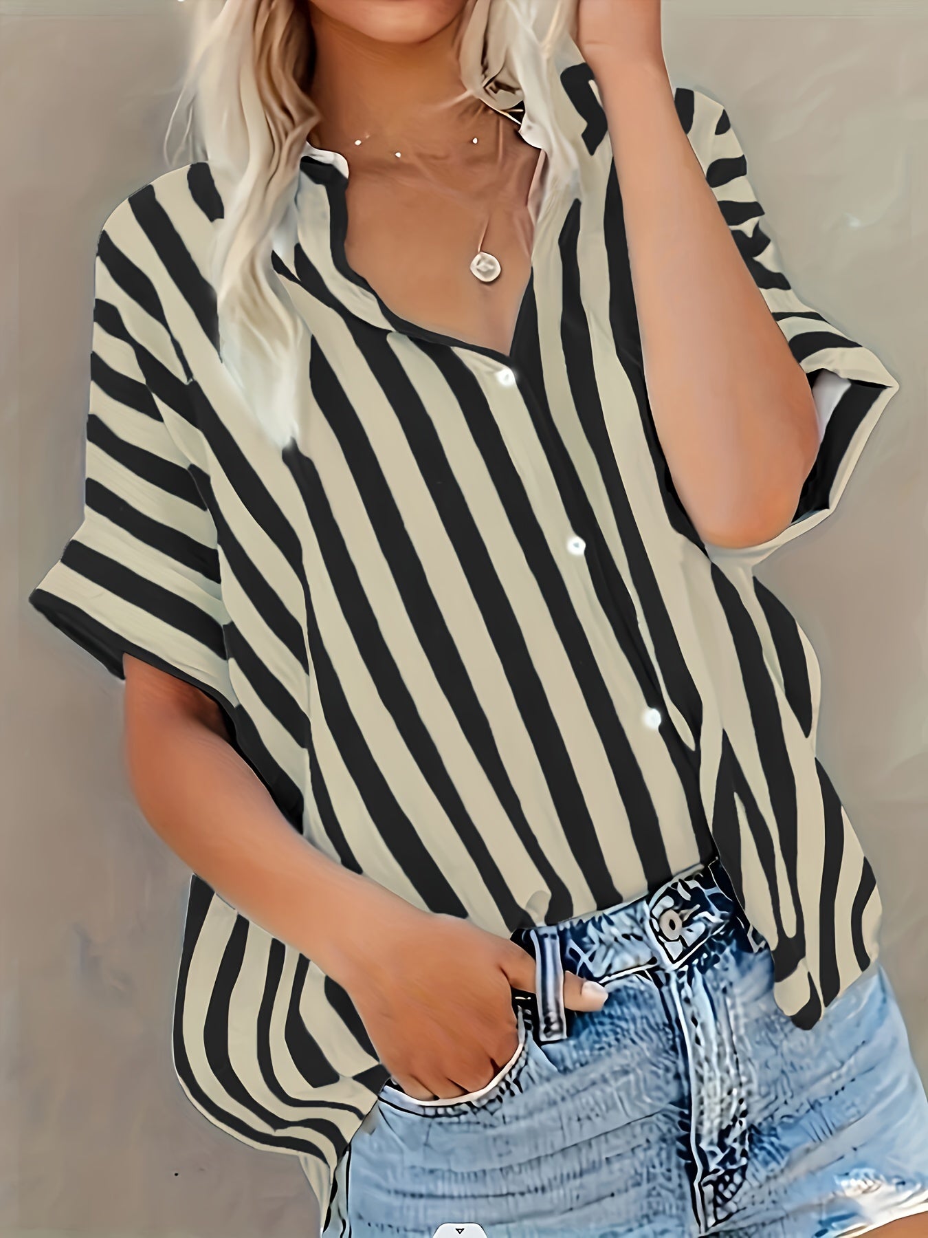 Berit | Gestreepte Overhemdblouse met Relaxte Pasvorm