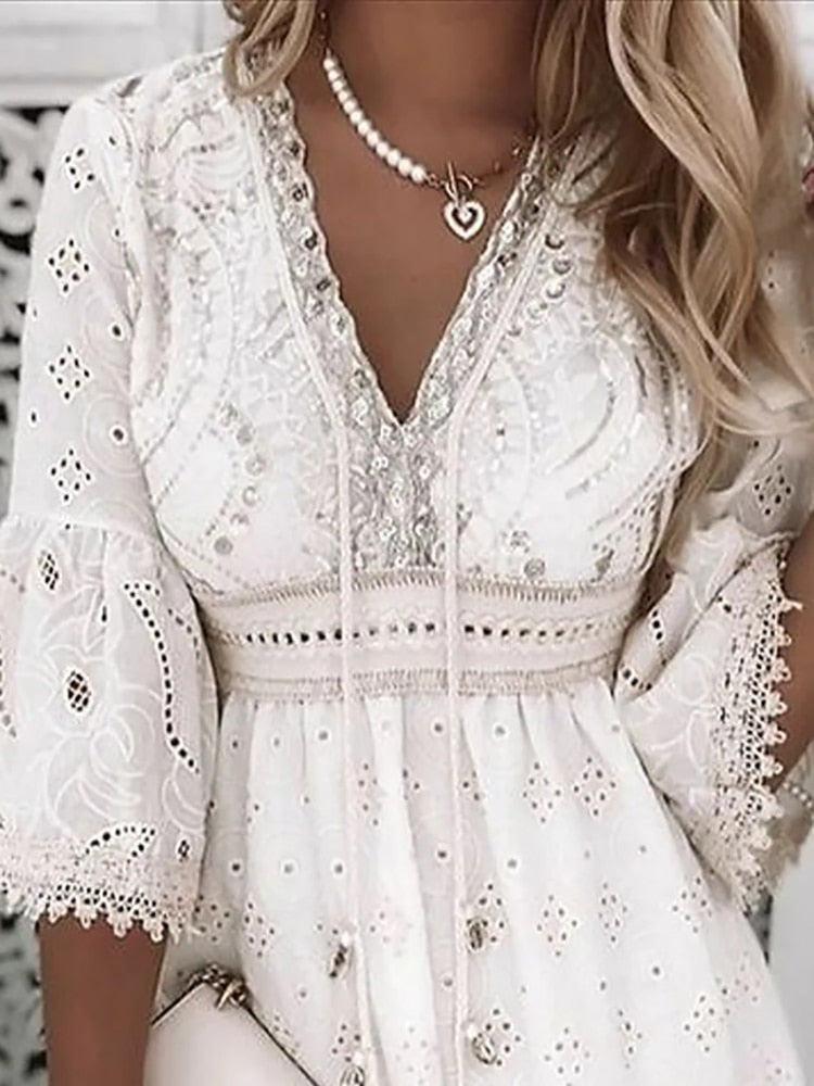 Brandyce | Summer Romantic Mini Dress with Lace Details