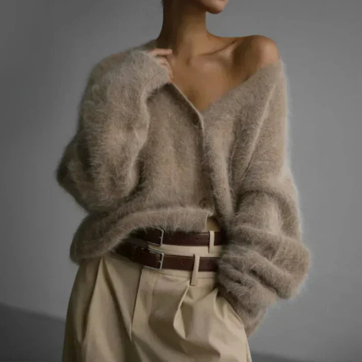 Zachte Oversized Fluffy Dames Cardigan met Knopen