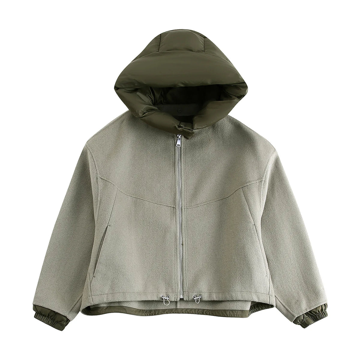 Oversized Gewatteerd Kort Jack met Hoge Kraag en Rits voor Dames
