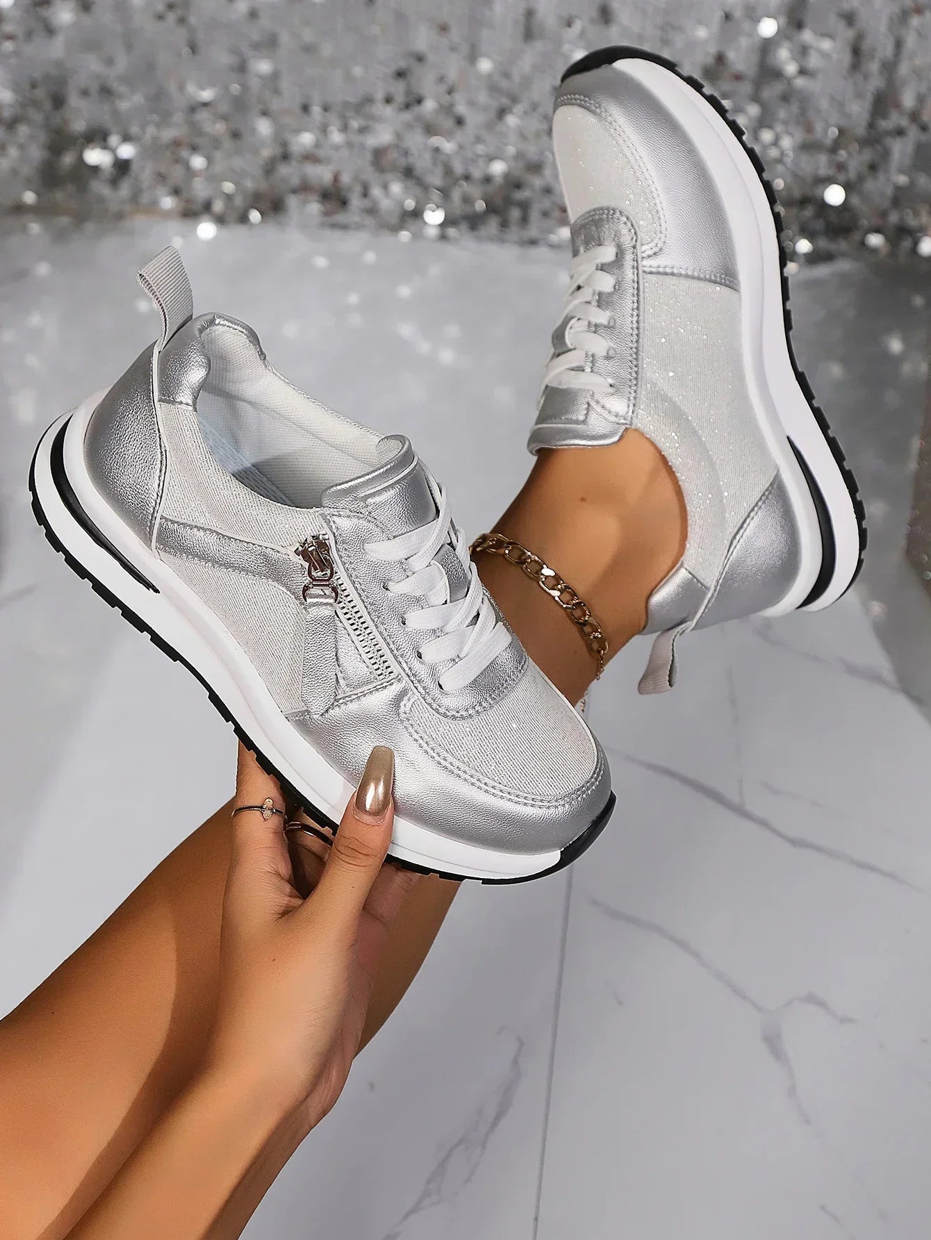 Dames Glitterende Orthopedische Sneakers Met Comfortabele Zool