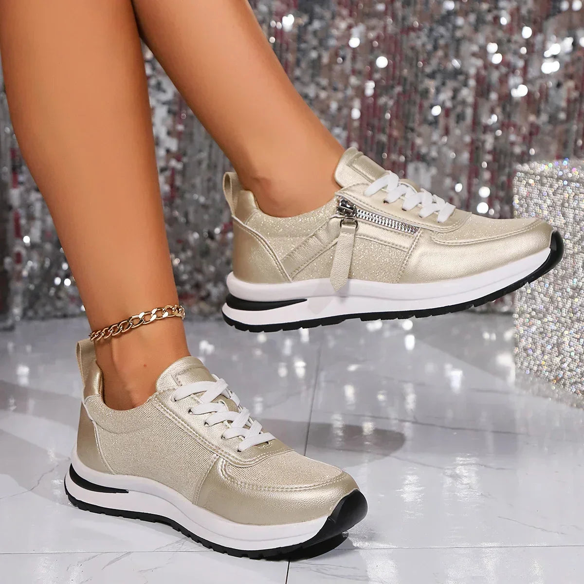 Dames Glitterende Orthopedische Sneakers Met Comfortabele Zool