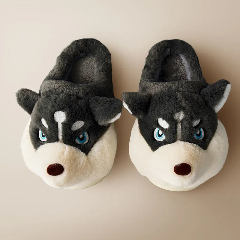 Warme Zachte Dames Pantoffels – Schattige Husky Sloffen voor Thuis