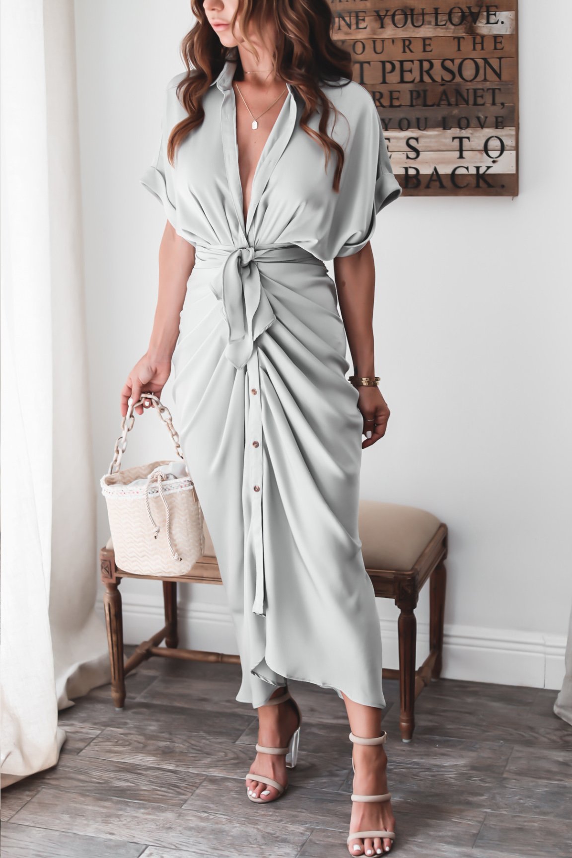 Sjaan | Strakke Knopen Midi Jurk