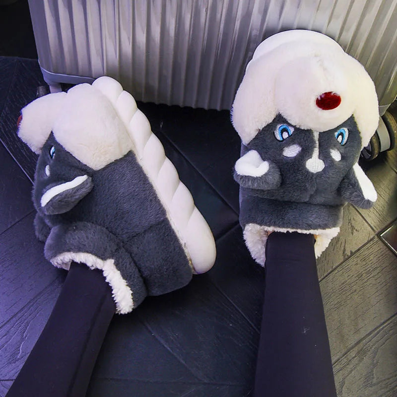 Warme Zachte Dames Pantoffels – Schattige Husky Sloffen voor Thuis