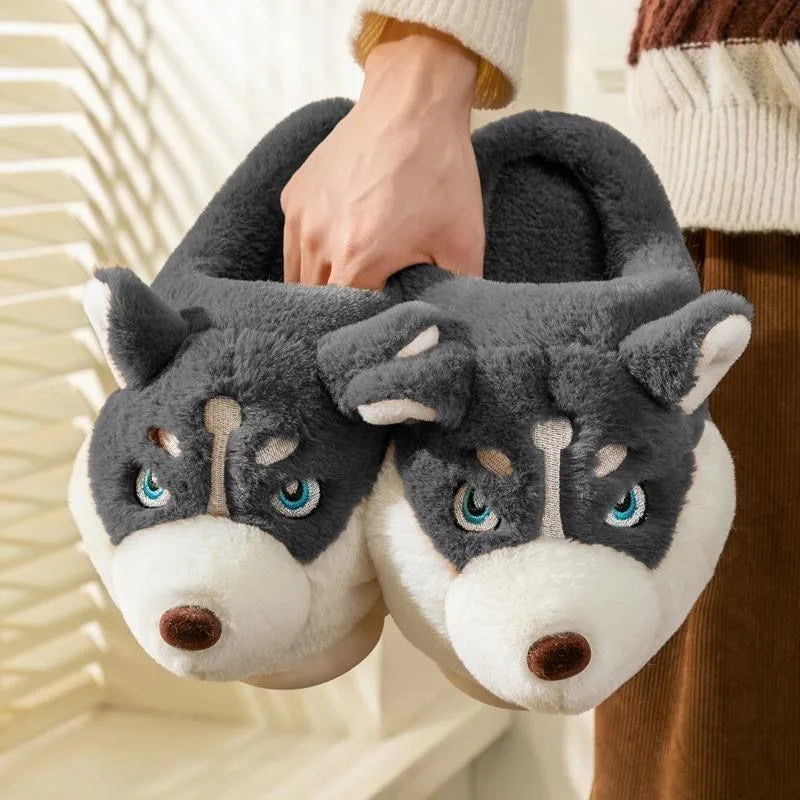 Warme Zachte Dames Pantoffels – Schattige Husky Sloffen voor Thuis
