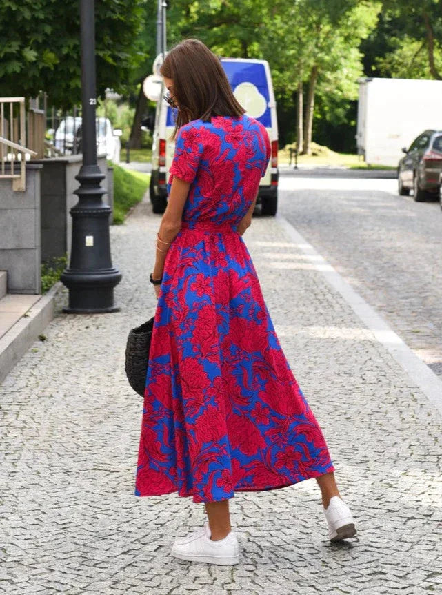 Luchtige Zomer Dames Midi Jurk Met V Hals En Korte Mouwen