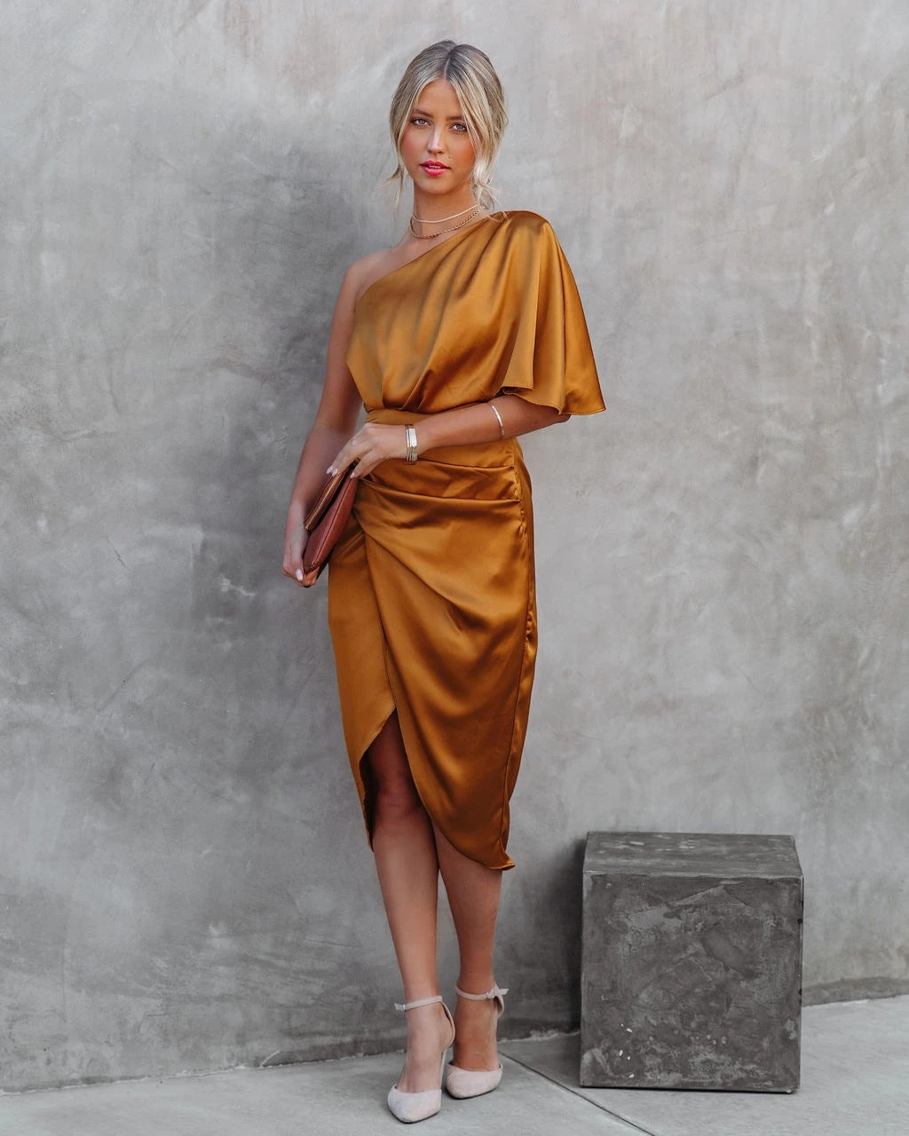 Elegant Asymmetrical Women's Midi Dress with One Shoulder