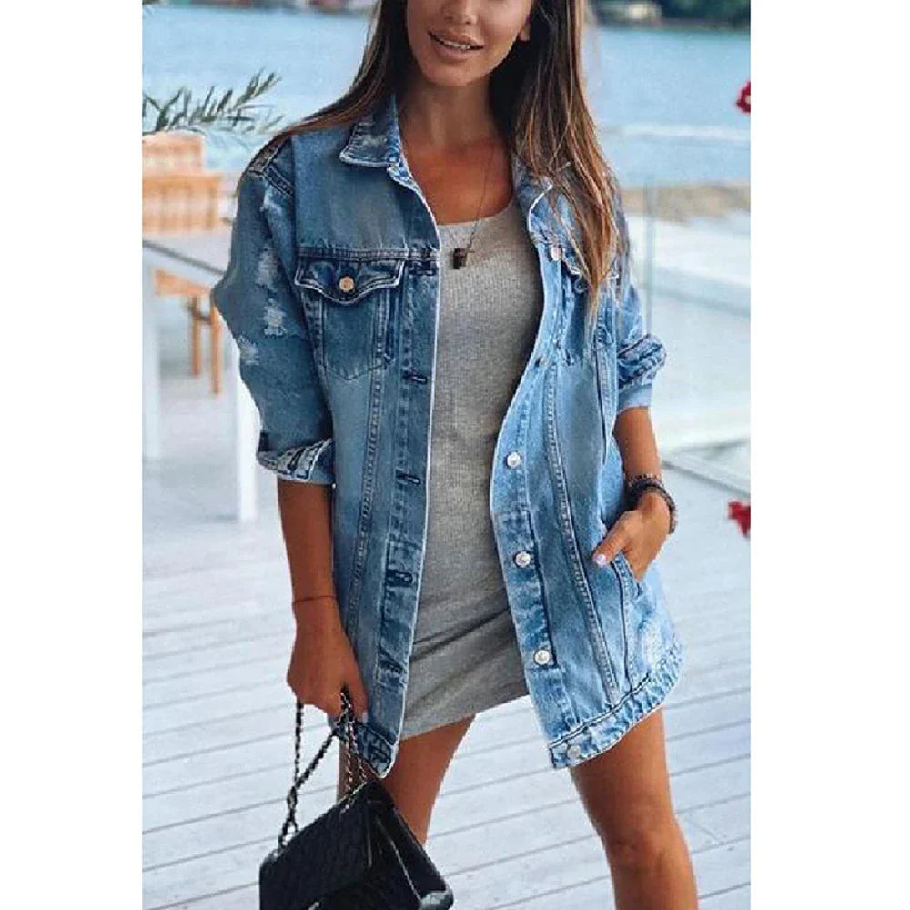 Elena | Oversized Denim Jacket met Vintage Look